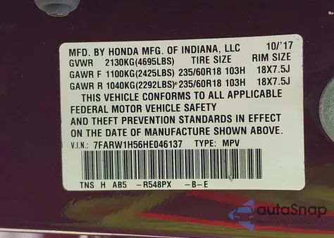 2017 Honda Cr-V Ex from USA, damaged, VIN 7FARW1H56HE046137